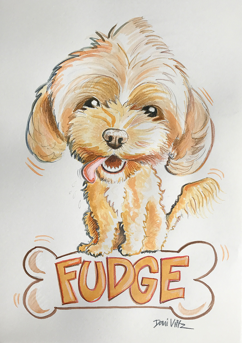 Hand drawn portrait of Fudge as a gift