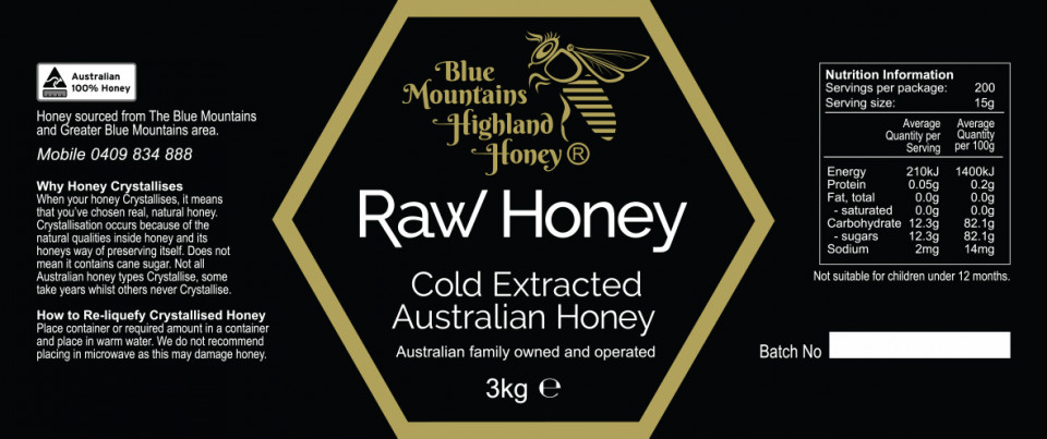 Blue Mts Highland Honey label